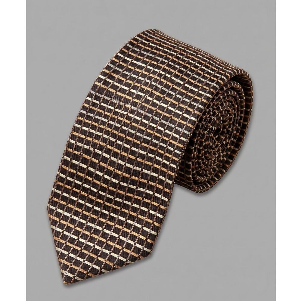 Henry Jacobson Vintage Mens Neck Tie Yellow Blue Stripe Brown Gold Check